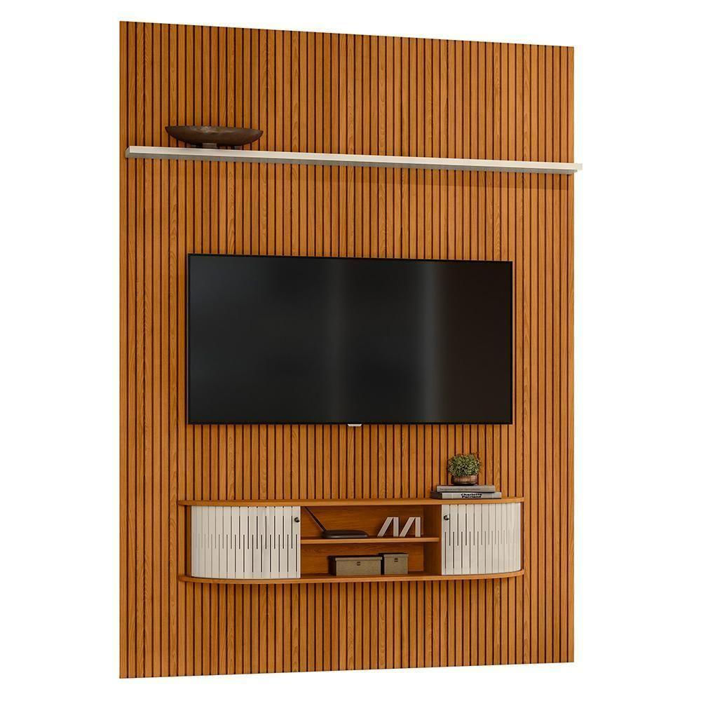 Rack Bancada Com Painel New Monte Carlo Cinamomo Off White Para Tv Até 75 Madetec Cinamomo Off White