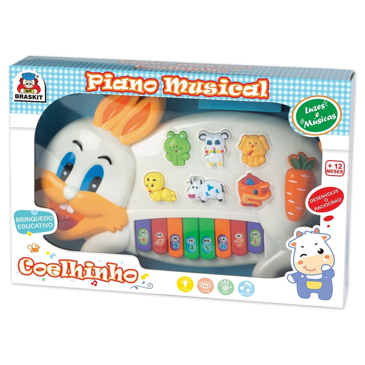 Teclado Educativo Infantil Coelhinho Sons de Animais Luz Braskit 6301