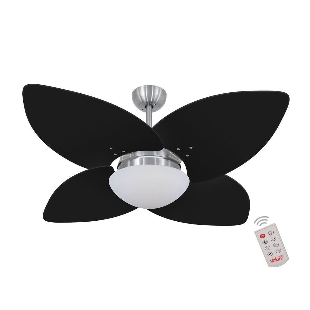 Ventilador De Teto Escovado 4 Pás Preto 220V C/ Controle