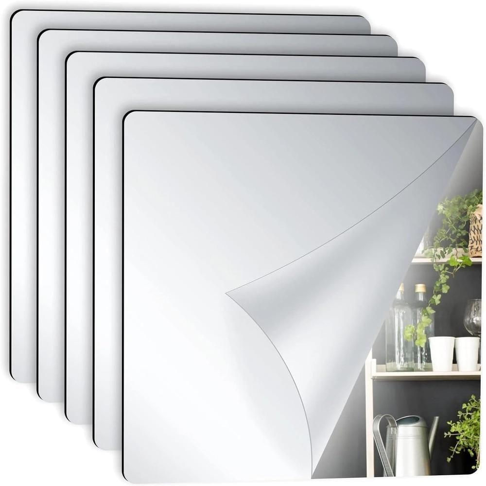 Kit 5 Espelho Adesivo Sala Jantar Acrilico Espelhado 5 Unidades Flexivel Quadrado 15x15cm Decorativo Auto Colante