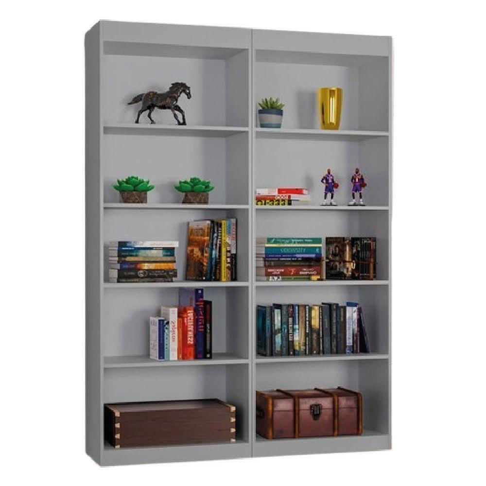 Kit 2 Estantes Livreiro Office Multiuso 8 Prateleiras Cinza J&a Cinza
