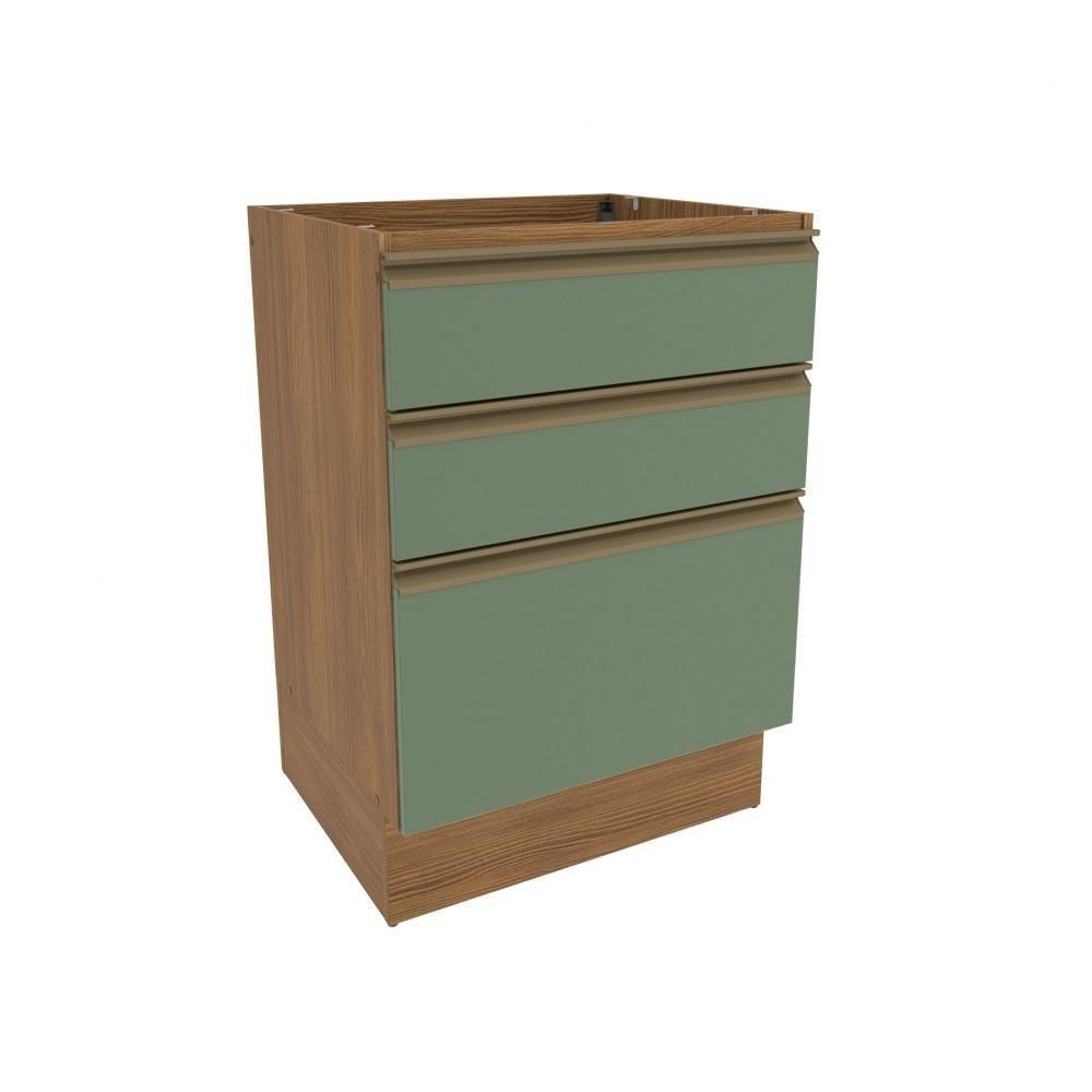 Balcão 3 Gavetas Kappesberg Celeste 100% Mdf Nogueira-verde Oliva 60cm