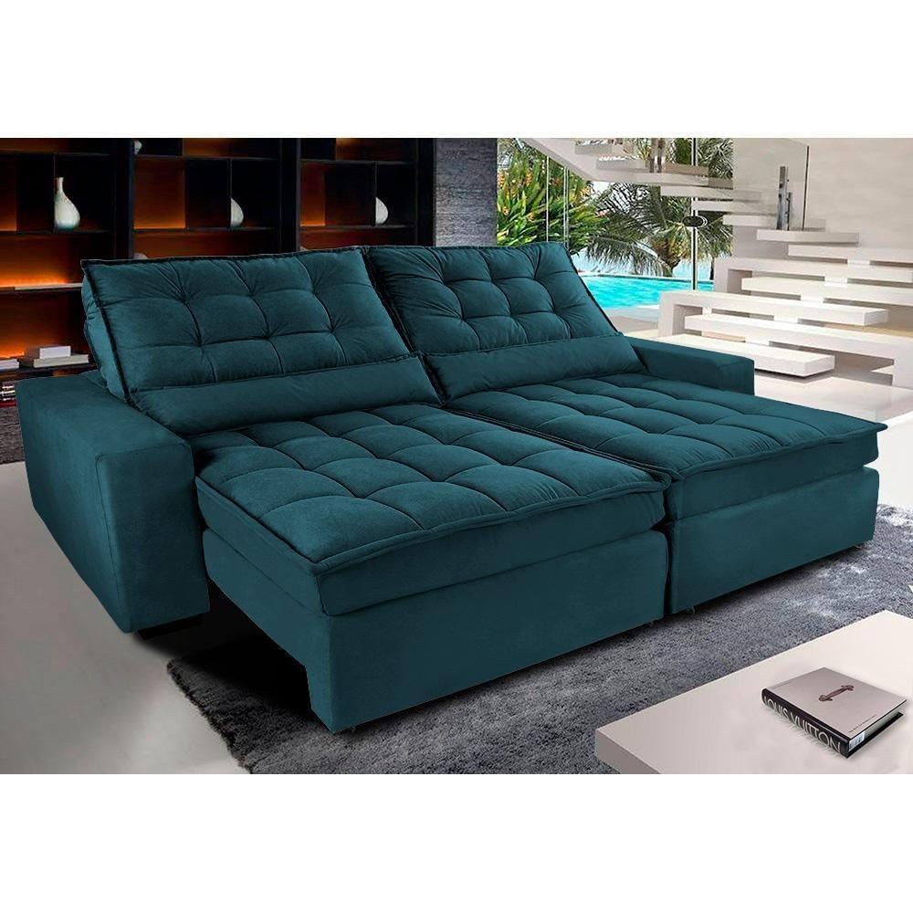 Sofá Retrátil E Reclinável Com Molas Ensacadas Cama Inbox Gold 2,92m Tecido Suede Velusoft Petróleo