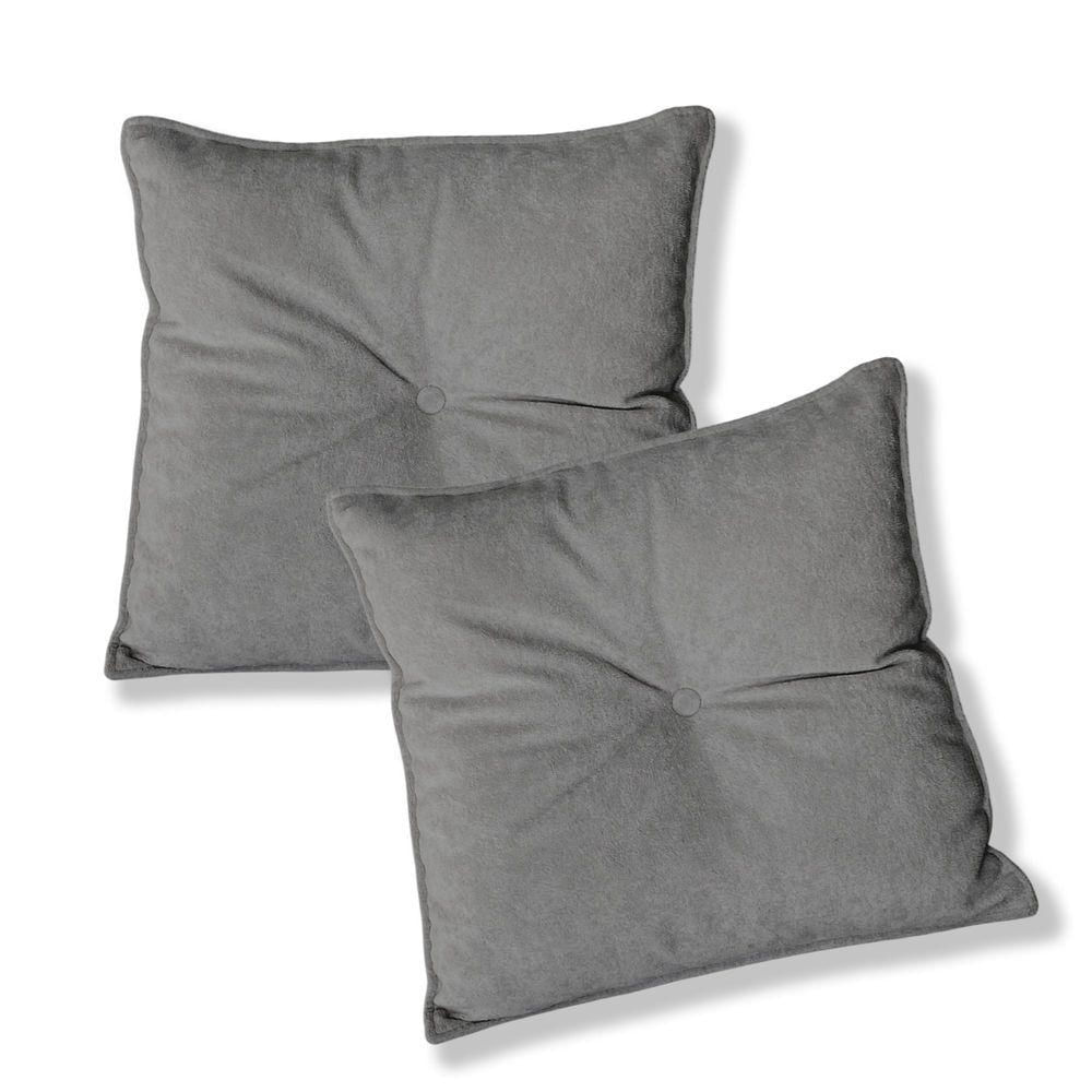 Kit 2 Almofadas Quadradas Tina Com Botão Central Veludo - 7 Decor Cinza Escuro