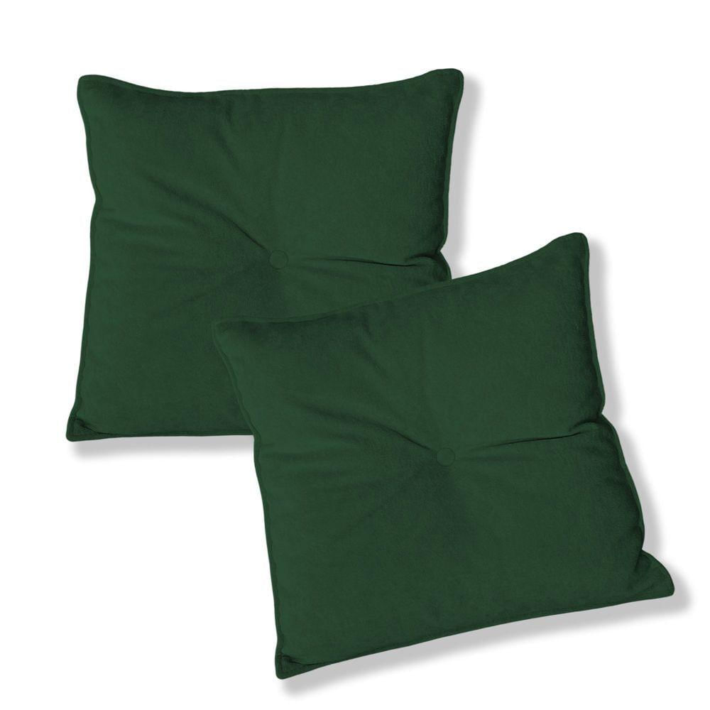 Kit 2 Almofadas Quadradas Tina Com Botão Central Boucle - 7 Decor Verde Escuro