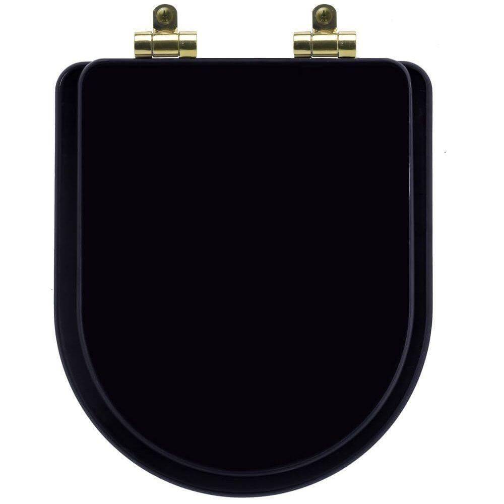 Tampa De Vaso Poliéster Com Fechamento Lento Level Preto Para Louça Deca Com Ferragem Dourada