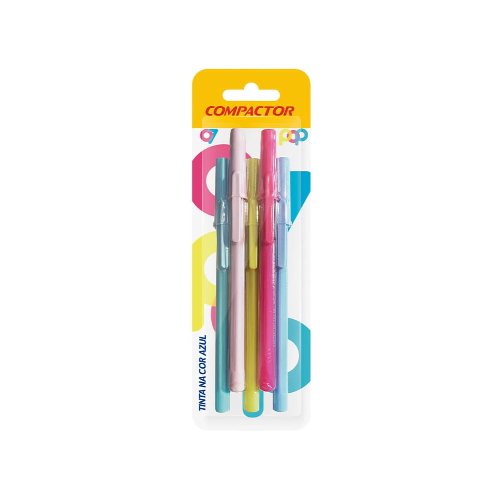 Caneta Esferográfica Compactor Ponta Fina 0.7mm com 05 Unidades Pastel Colors