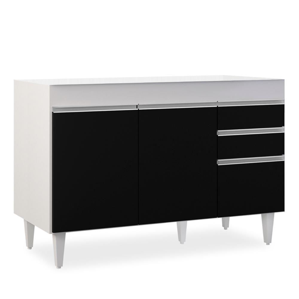 Balcão Gabinete 120cm 3 Portas 2 Gavetas Michigan Branco-preto - Lumil