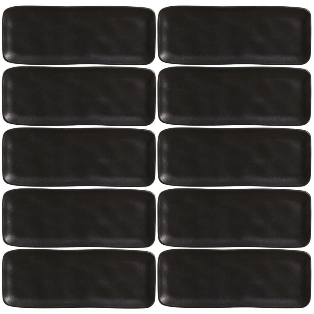 Kit 10 Travessas Cerâmica 33x13cm Preto Restaurante Sushi Orgânica Bandejas Pratos