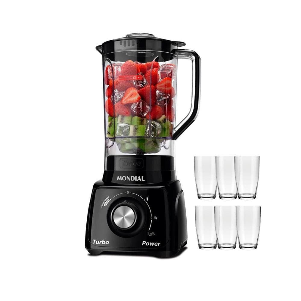 Liquidificador Mondial Turbo Power L-99 FB Preto com 3 Velocidades e 6 Copos Nadir