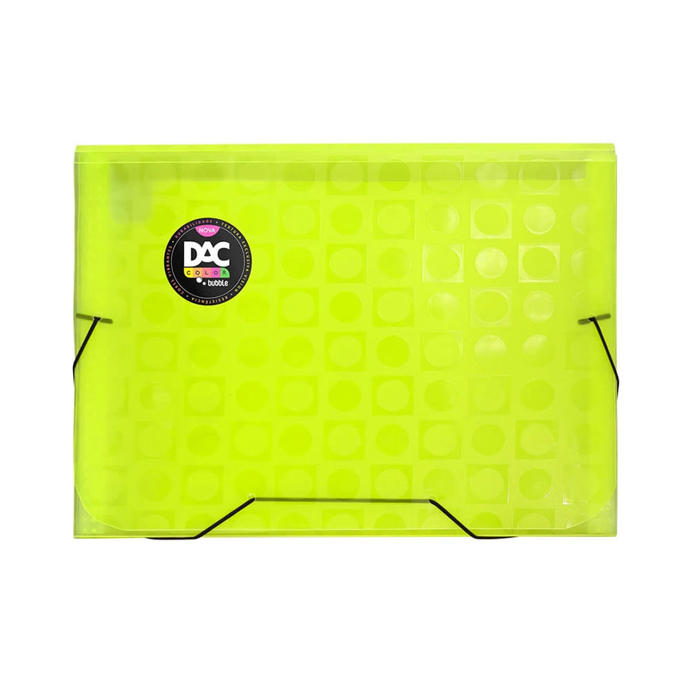 Pasta Sanfonada Dac A4 Bubble Neon Amarelo com 12 Divisórias 23x33,2cm