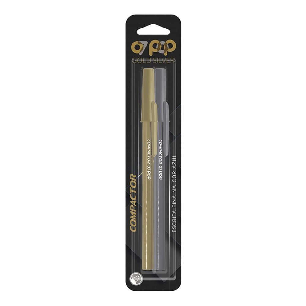 Caneta Esferográfica Compactor Pop Style Gold Silver 0.7mm com 2 Unidades