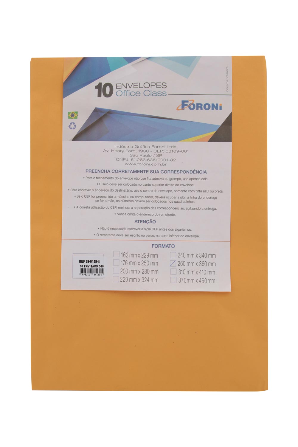 Envelope Saco Foroni Kraft Ouro 260x360mm com 10 Unidades