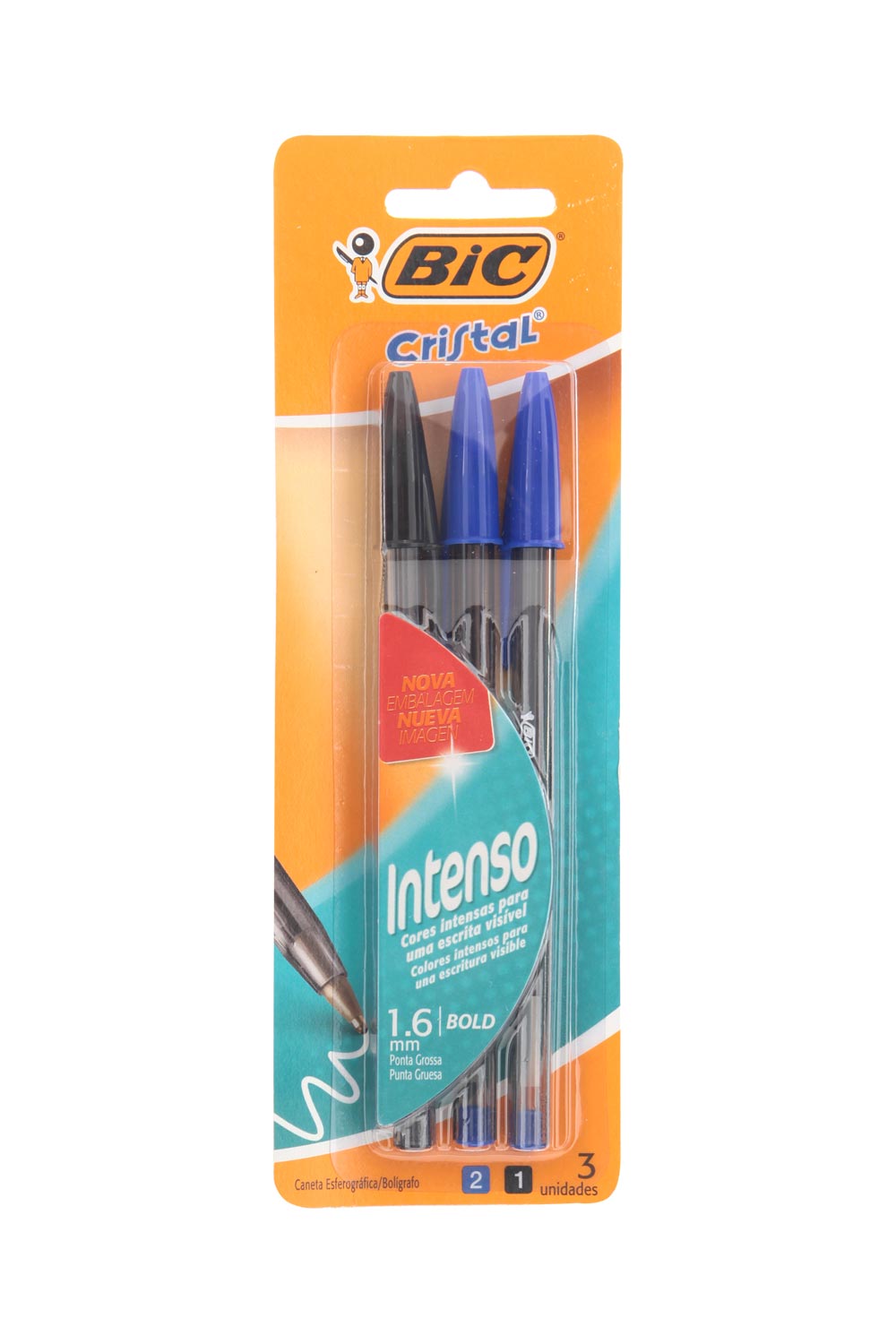 Caneta Esferográfica Bic Cristal Bold 1.6mm Azul e Preta com 3 Unidades