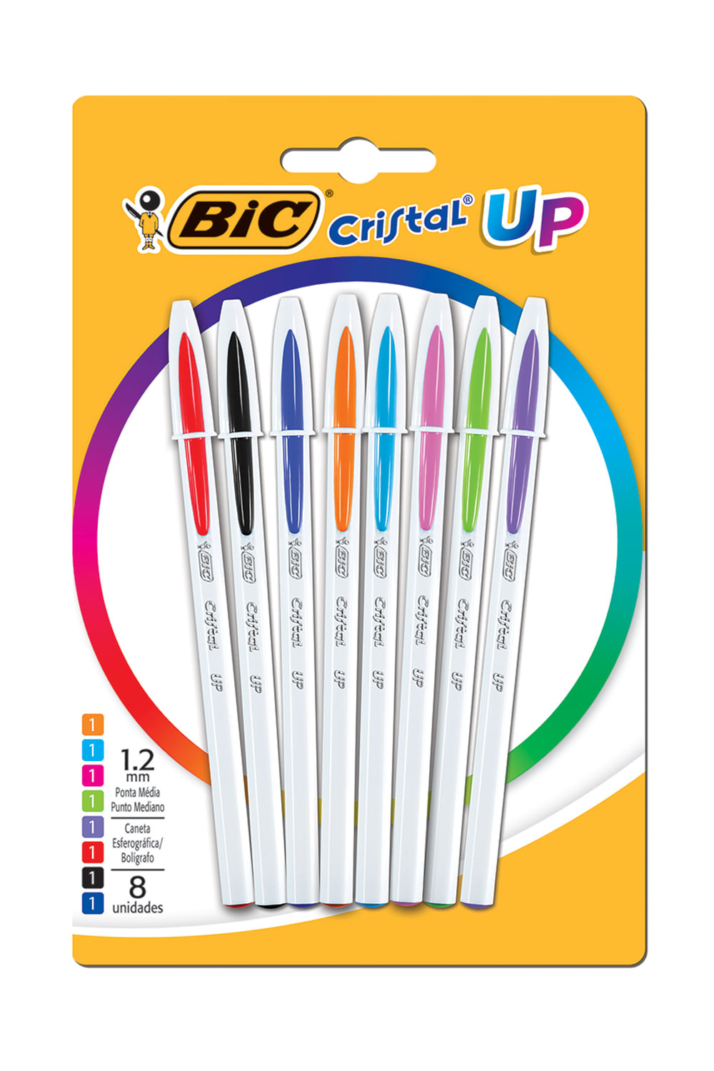 Caneta Esferográfica Bic Cristal Up 1.2mm Colors com 8 Unidades