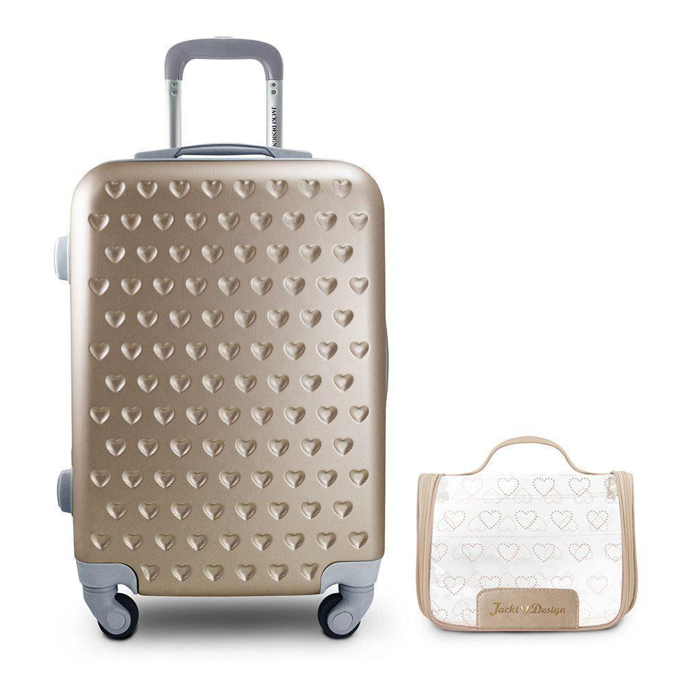 Kit Mala De Bordo E Necessaire Transparente Love Dourado