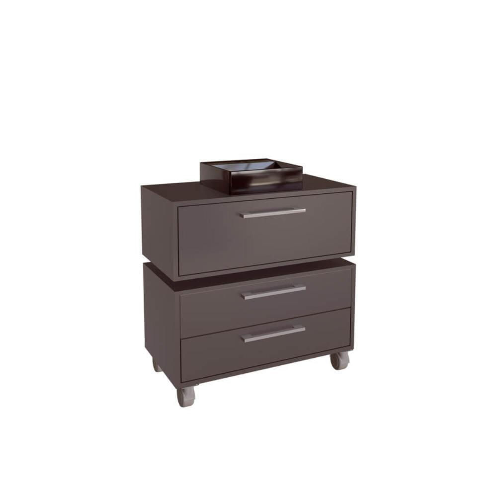 Gabinete Suspenso 80cm Alice Grafite com Balcão Cuba Preta 2 Gavetas Com 1 Basculante Para Banheiro
