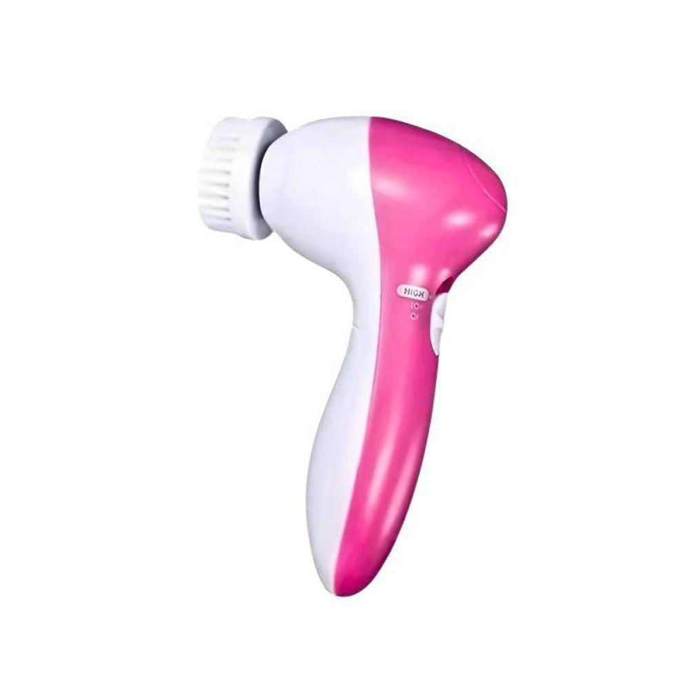 Escova Facial Rosa Revigorante Elétrica 5 Cabeças Portátil