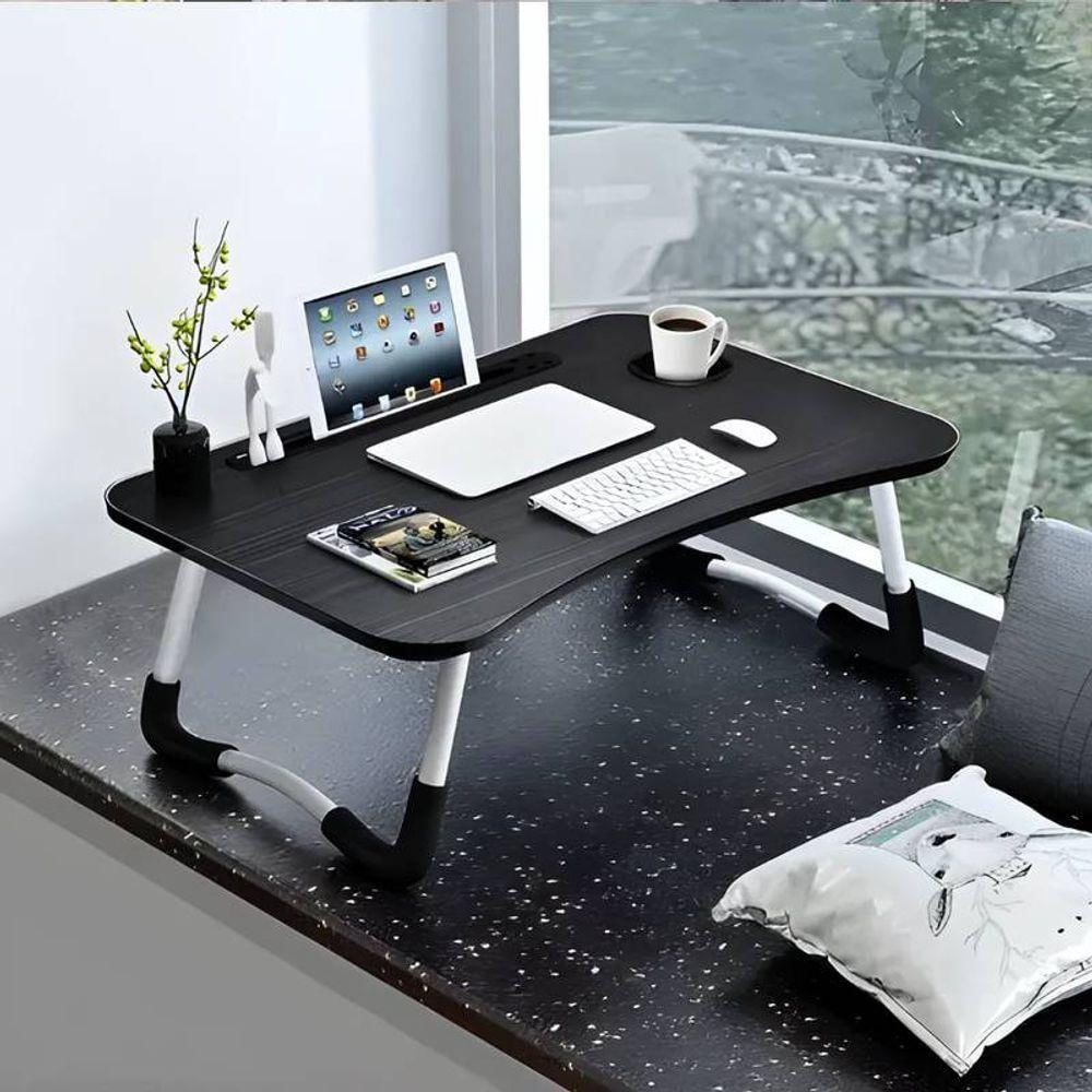 Mesa De Colo Preta Portátil Ideal Para Home Office E Estudos