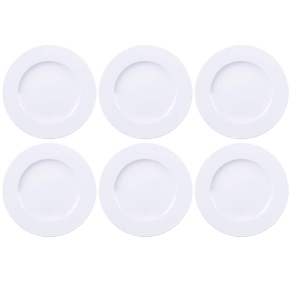 Jogo 6 Pratos Branco Tramontina de Porcelana 28cm Raso Mesa Posta Maria Augusta