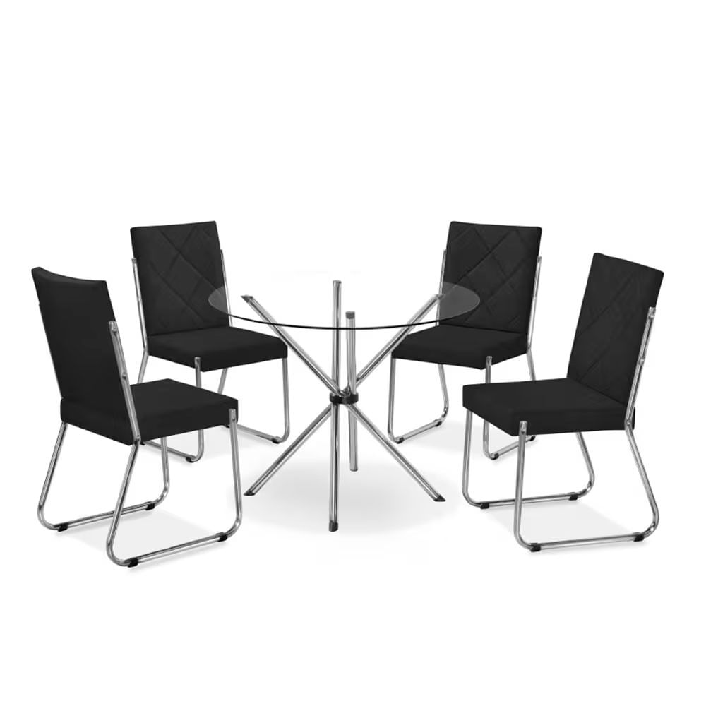Mesa de Jantar Leticia e 4 Cadeiras Liz Aço Nobre