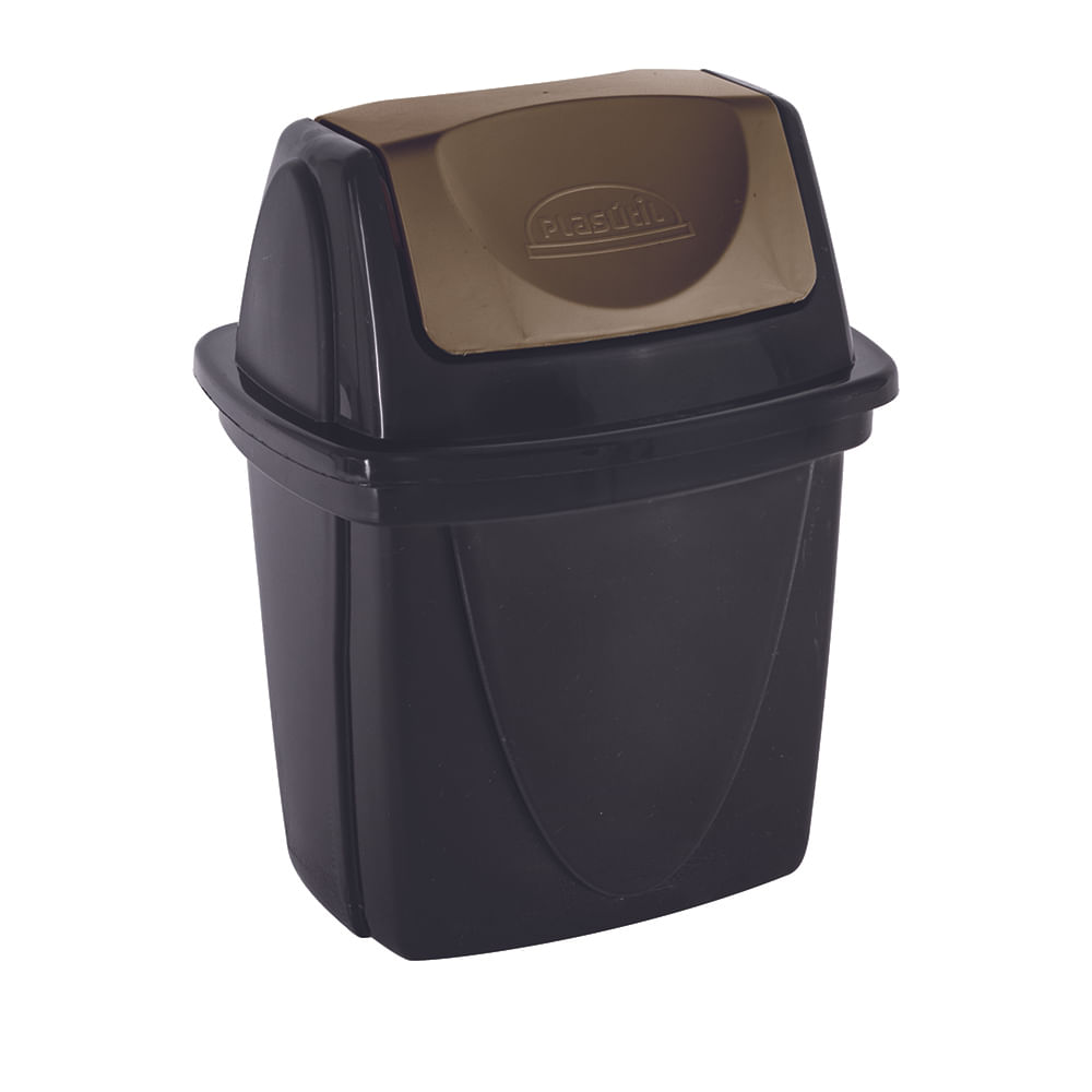 Lixeira de Plástico com Tampa Dourada Plasútil Ecoblack Preta 4,9L