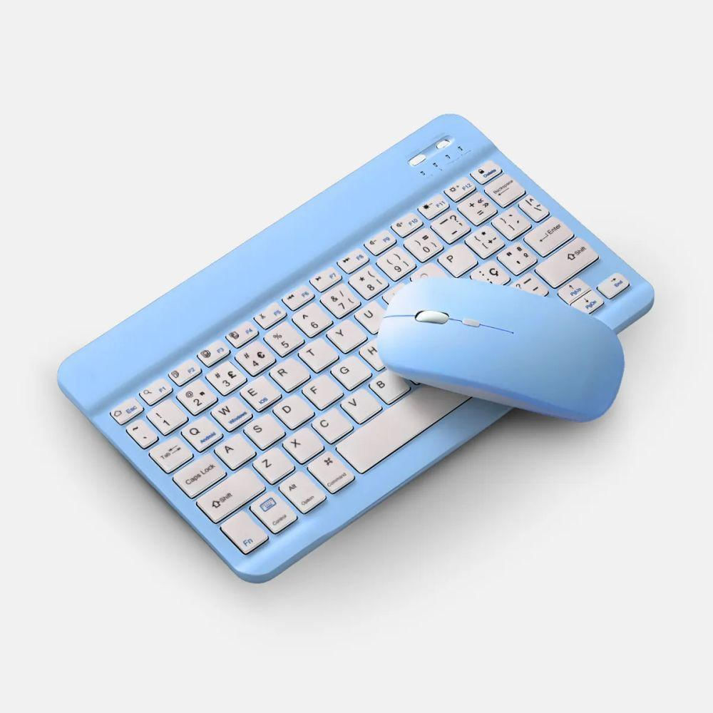 Teclado Sem Fio Bluetooth Recarregável Com Mouse - Azul