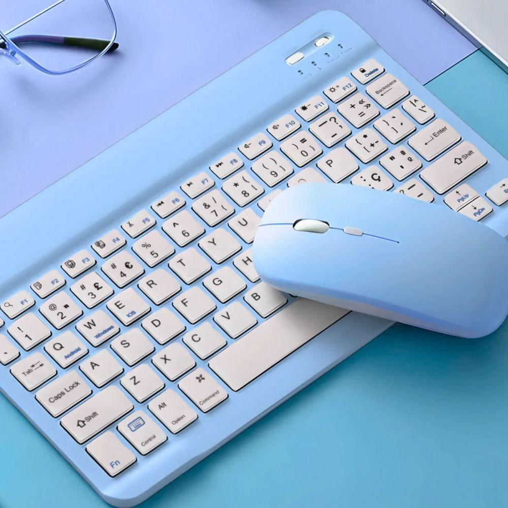 Teclado Sem Fio Bluetooth Recarregável Com Mouse - Azul