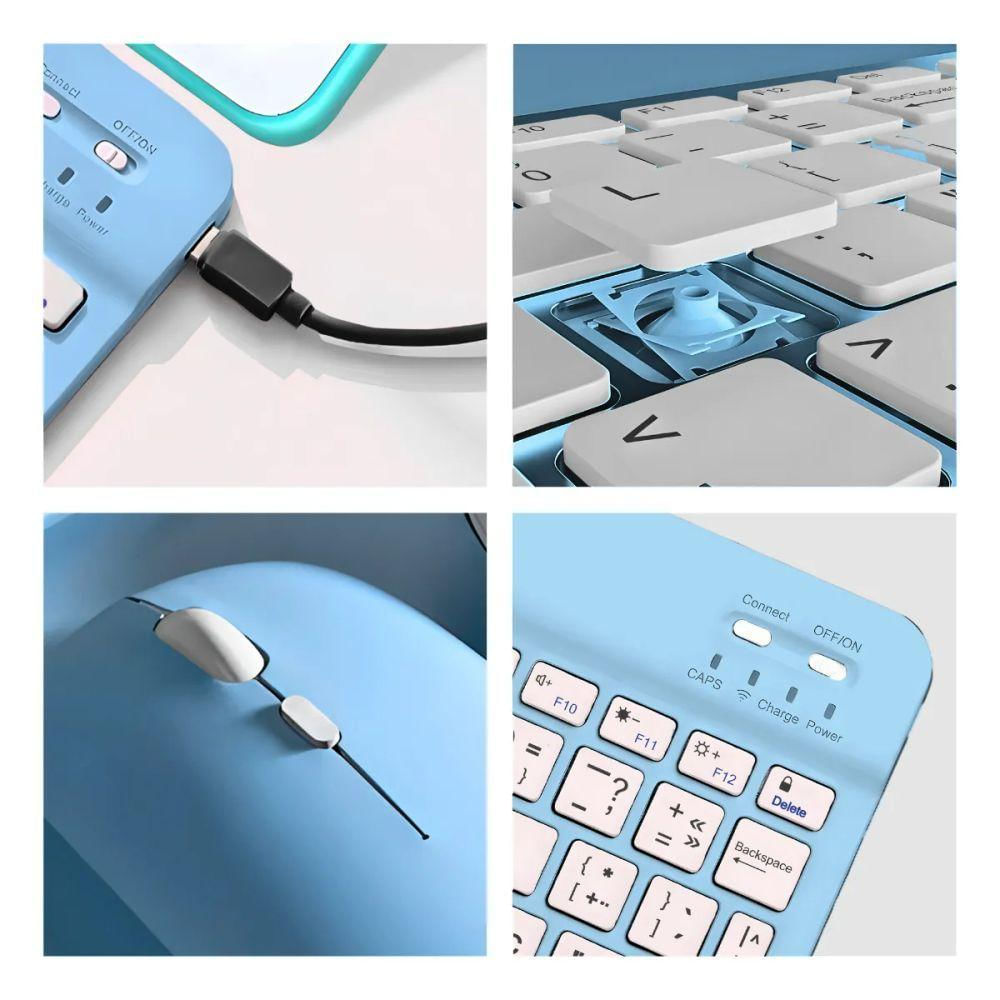 Teclado Sem Fio Bluetooth Recarregável Com Mouse - Azul