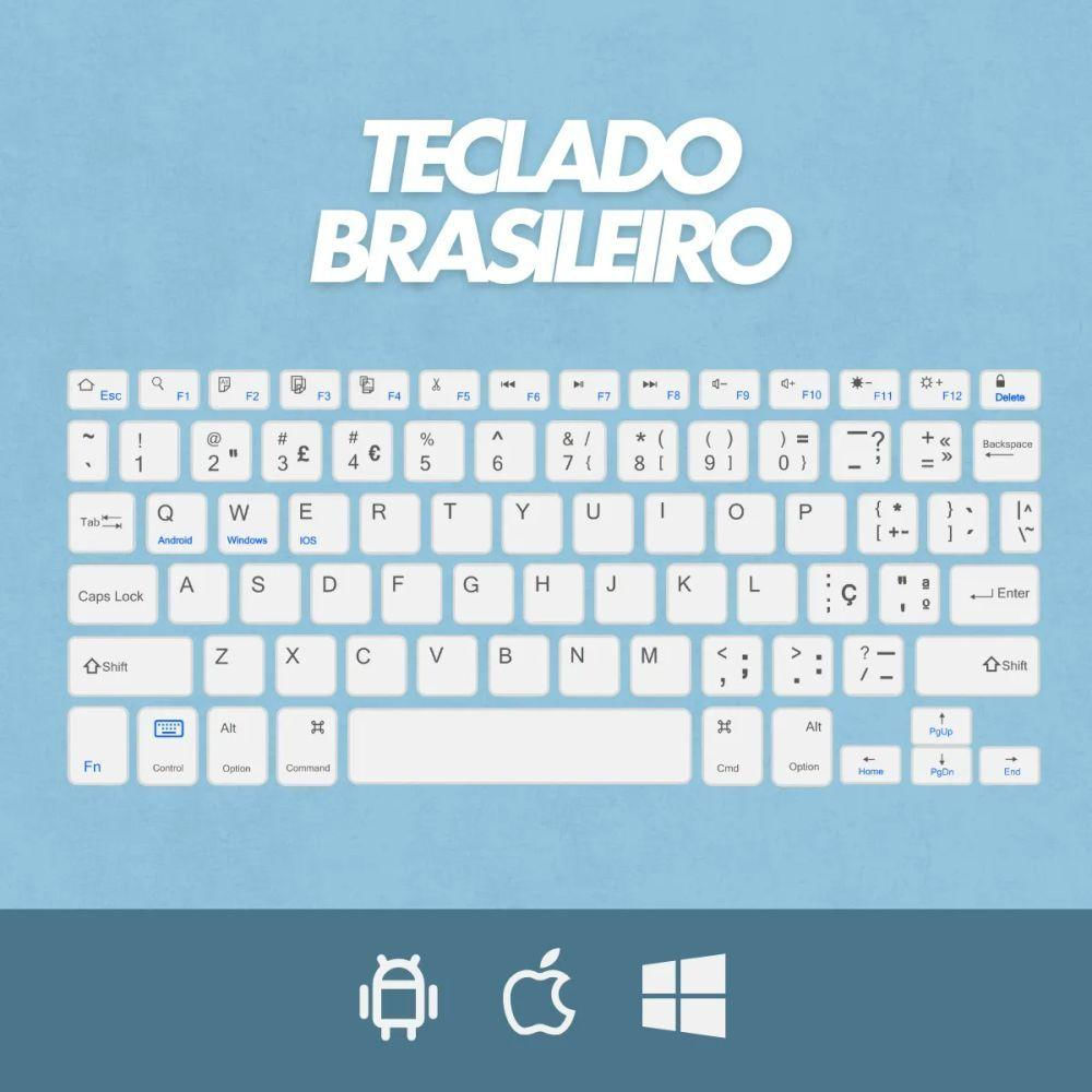 Teclado Sem Fio Bluetooth Recarregável Com Mouse - Azul