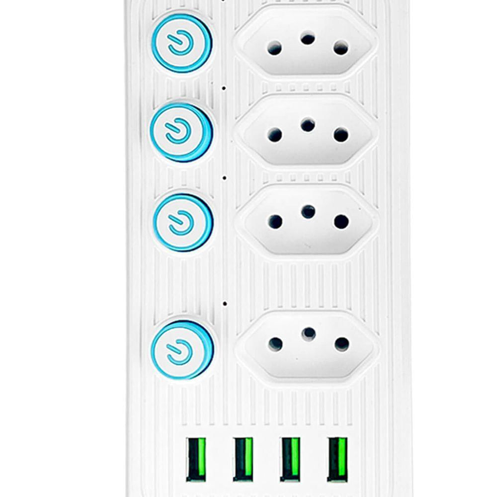 Filtro De Linha Com Usb 2.1a Extensao 4 Tomadas B-max 2m