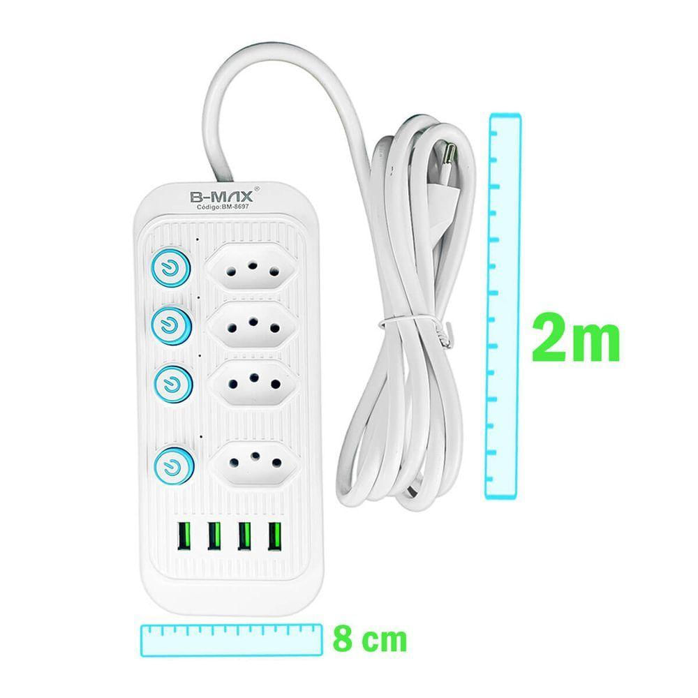 Filtro De Linha Com Usb 2.1a Extensao 4 Tomadas B-max 2m