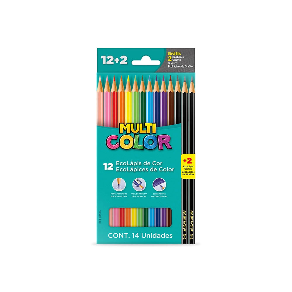 Lápis de Cor Faber-Castell Multicolor Super 12 Cores com 2 Lápis Grafites