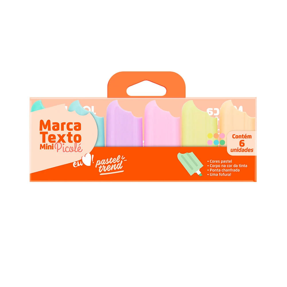 Marcador de Texto Leonora Mini Picolé Pastel Trend com 6 Cores