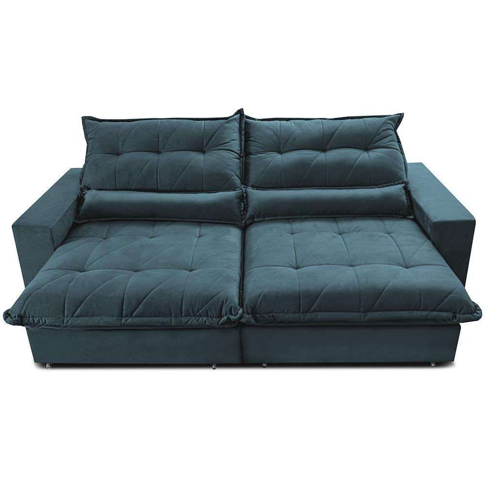 Sofa Retrátil E Reclinável 2,52m Com Molas Ensacadas Cama Inbox Soft Tecido Velusoft Petróleo