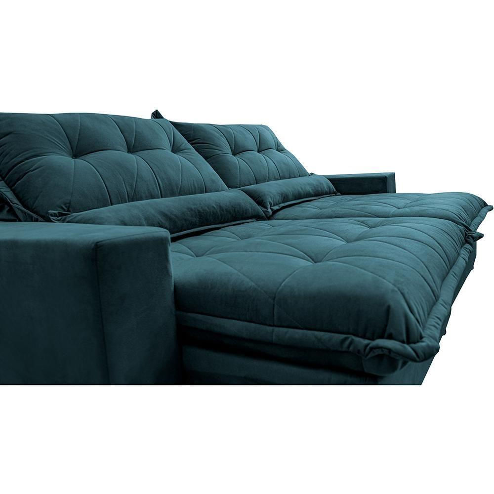 Sofa Retrátil E Reclinável 2,52m Com Molas Ensacadas Cama Inbox Soft Tecido Velusoft Petróleo