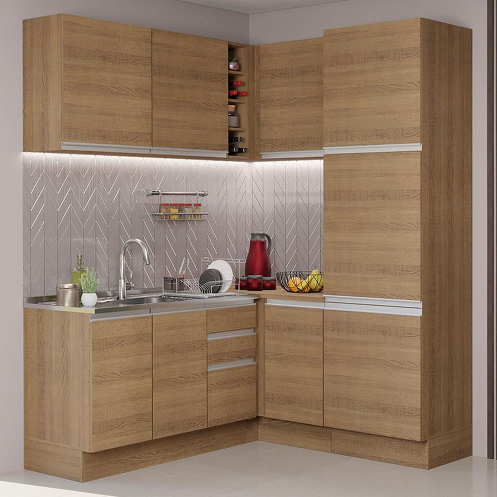 Cozinha Completa de Canto Madesa Glamy 329001 com Armário e Balcão (Sem Tampo e Pia) - Rustic