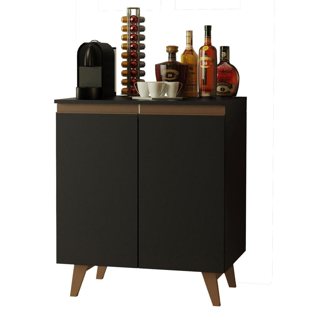Balcão Armário de Cozinha Cantinho do Café 70 cm 2 Portas Preto Reims Madesa