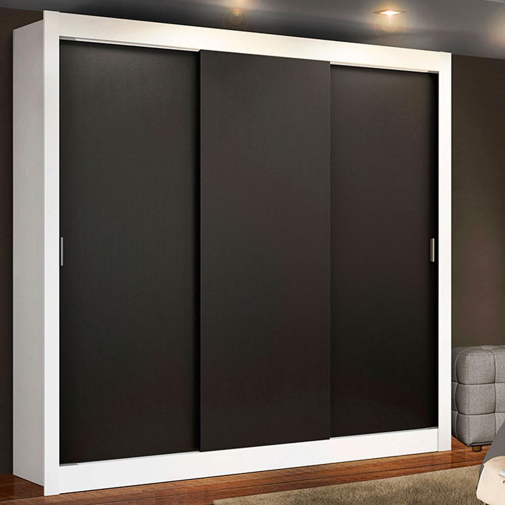 Guarda Roupa Casal Madesa Mônaco 3 Portas de Correr - Branco/Preto