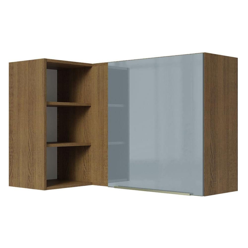 Armário Aéreo de Canto com Adega Acoplada Madesa Lux 1 Porta - Rustic/Cinza