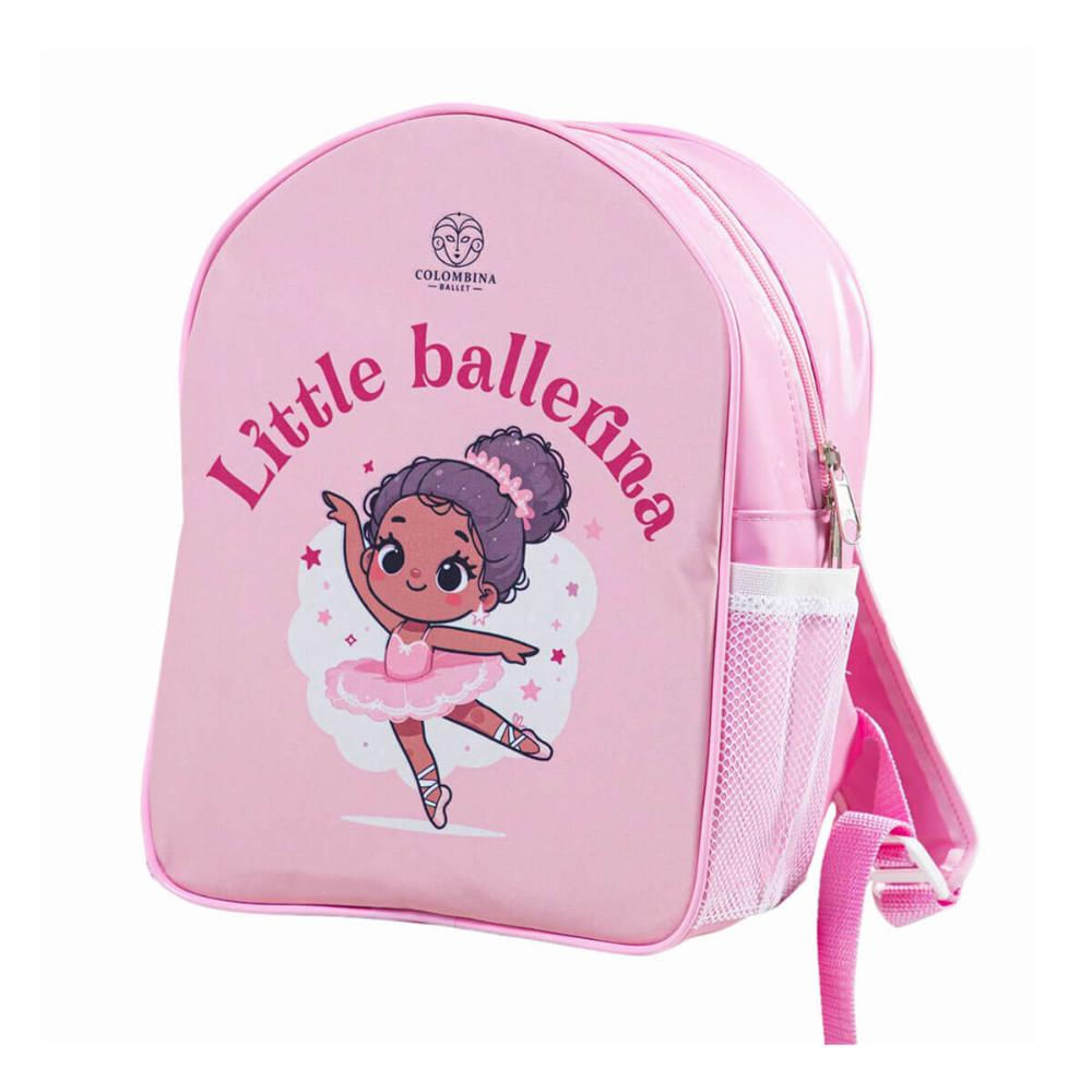 Mochila Infantil Bailarina Rosa Verniz Sublimada com Porta Garrafa e Bolso Colombina