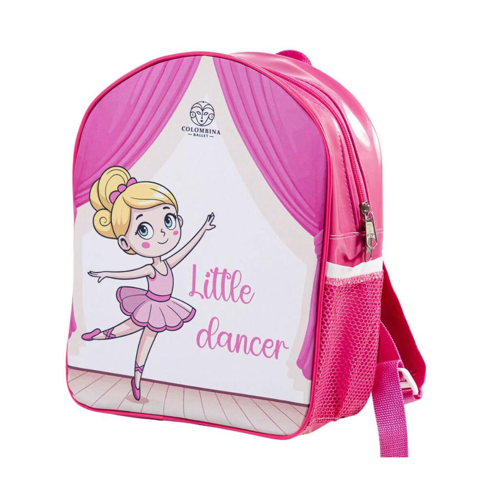 Mochila Infantil Bailarina Pink Verniz Sublimada com Porta Garrafa e Bolso Colombina