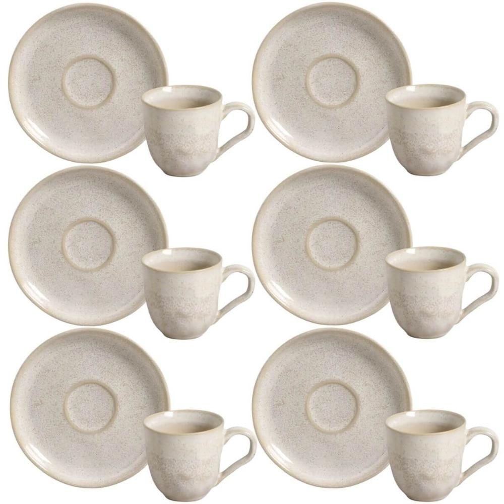 Jogo 6 Xícaras de Café 120ml com Pires Cerâmica Bio Latte Mesa Posta Porto Brasil