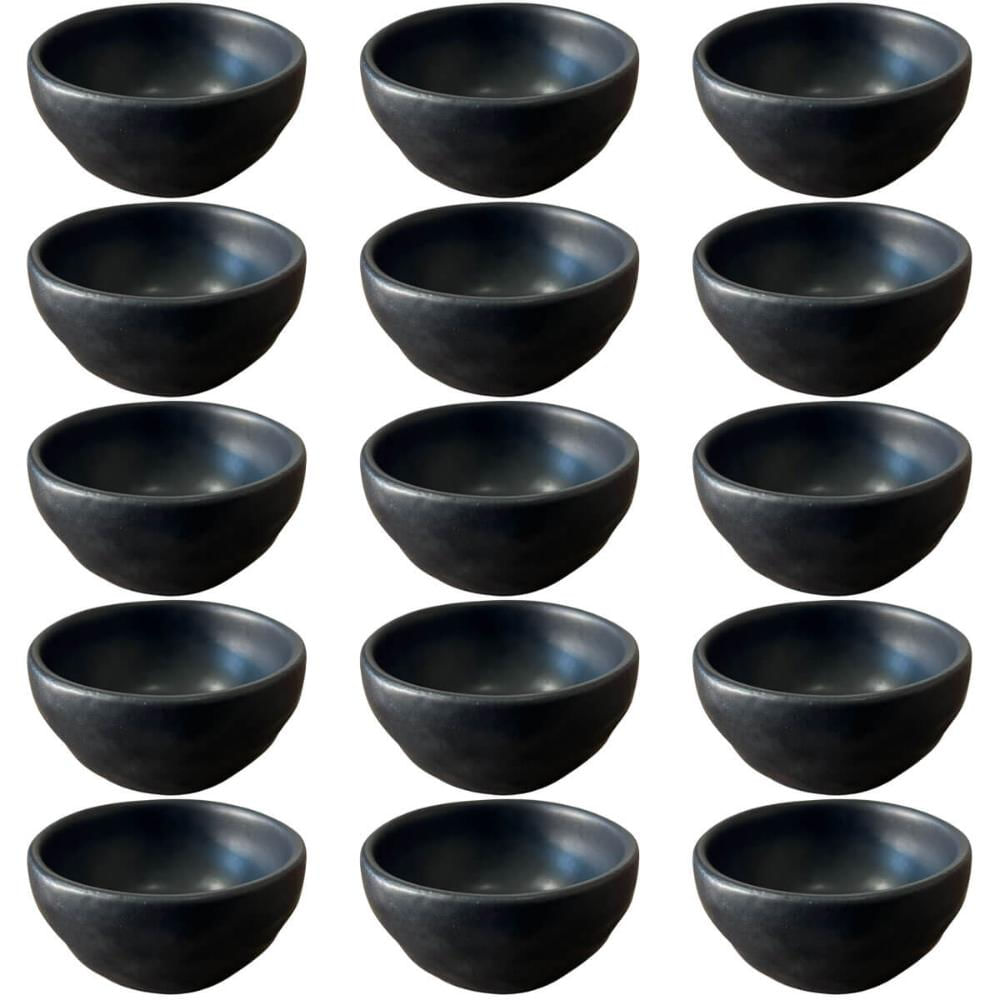 Kit 15 Ramequins Molheira 50ml Cerâmica Orgânico Preto Buffet Restaurante Porto Brasil