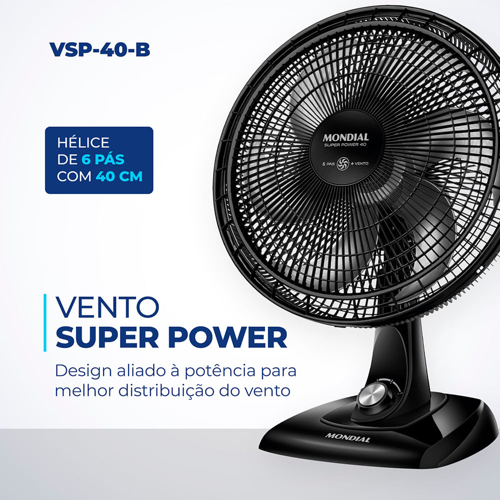 Ventilador de Mesa Mondial 6 Pás Super Power Preto VSP-40-B - 40cm 220V