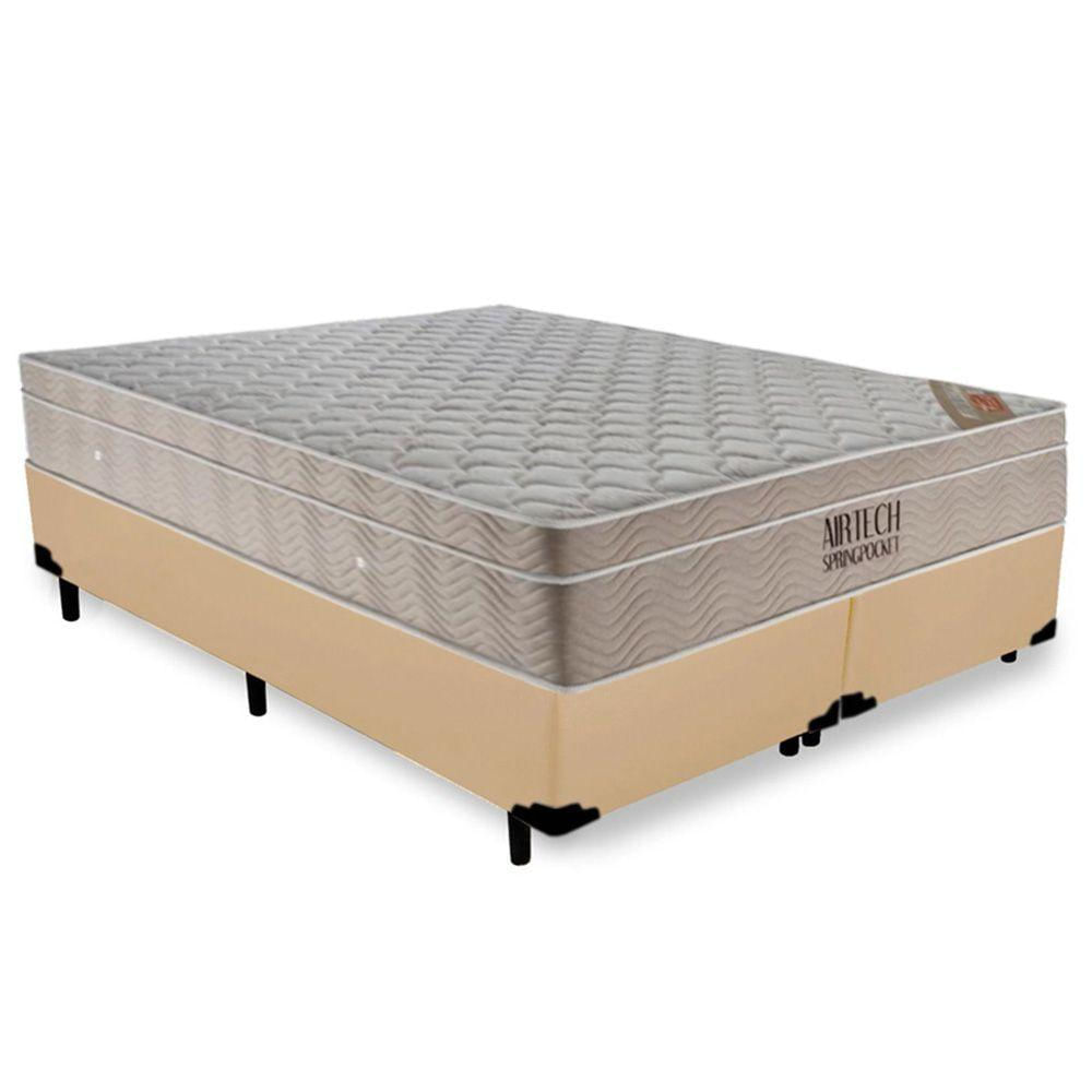 Cama Box King Bipartido Sintético + Colchão Ortobom Airtech Molas Ensacadas 193x203x65 Bege