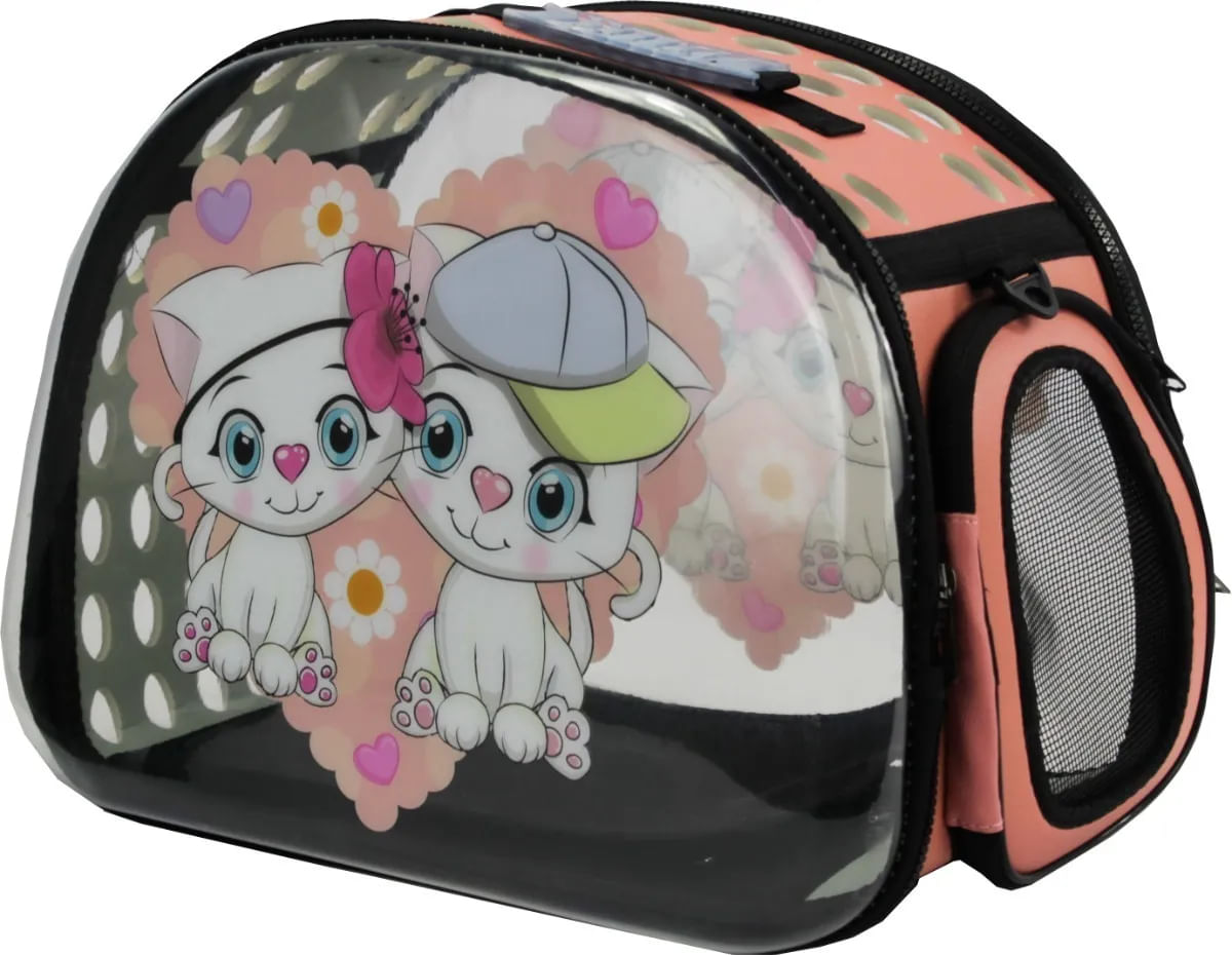 Bolsa Transparente Pet Transporte Cães Gatos Rosa Estampada