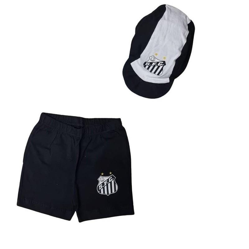 Kit Bebê Santos Com Shorts e Boné Oficial