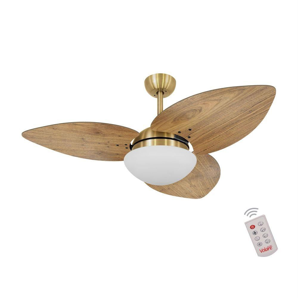 Ventilador De Teto Dourado 3 Pás Rádica 220v C/ Controle