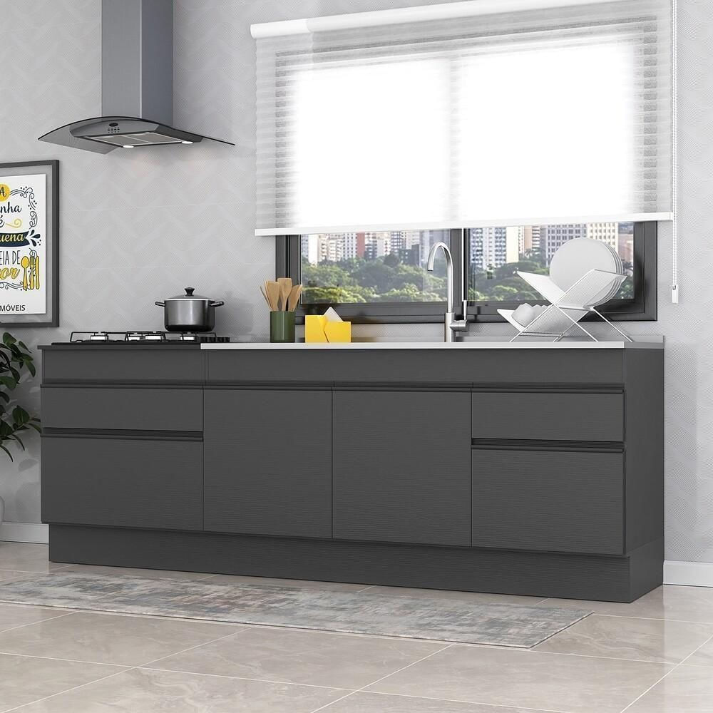Kit 2 Balcões Gabinete Pia 150Cm E Cooktop 70Cm Preto